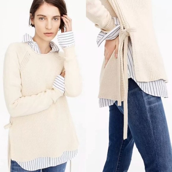 J. Crew Sweaters - J. Crew Side Tie Knit Sweater Crewneck Cream